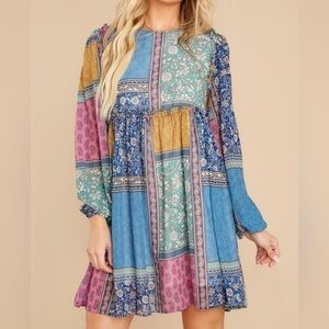 Womens Aura Dresses | Love Poems Dusty Blue Multi Print Dress Dusty Blue